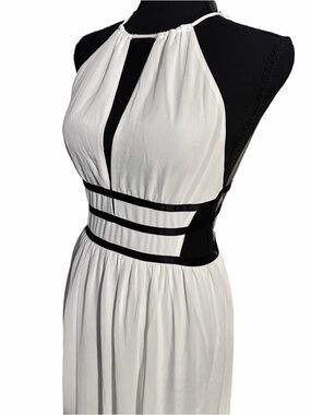 Express Womens White Strappy Cut-Out Plunge Maxi Dress Sz Small